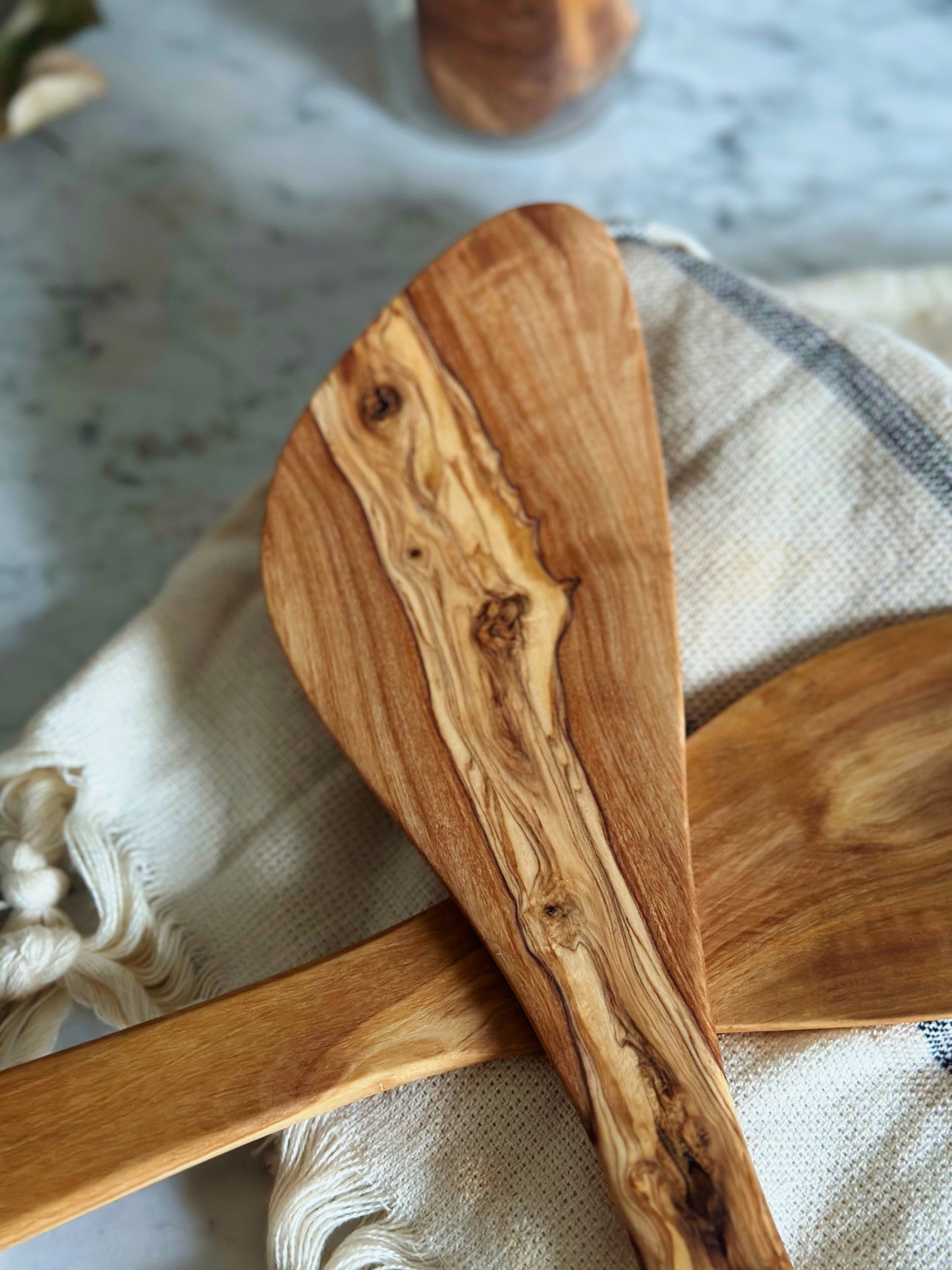 Olive Wood Curved Spatula//12 inch