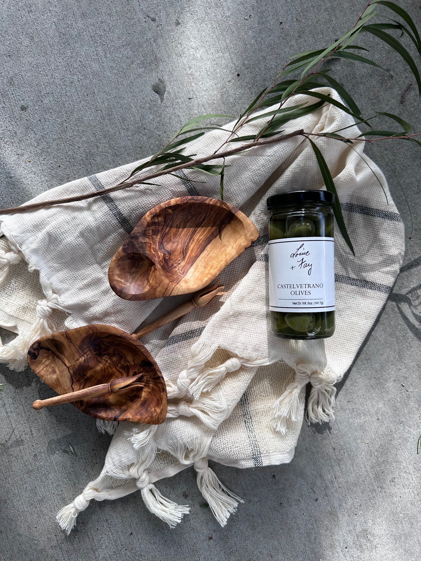 Olive Wood Olive Dish + Pick