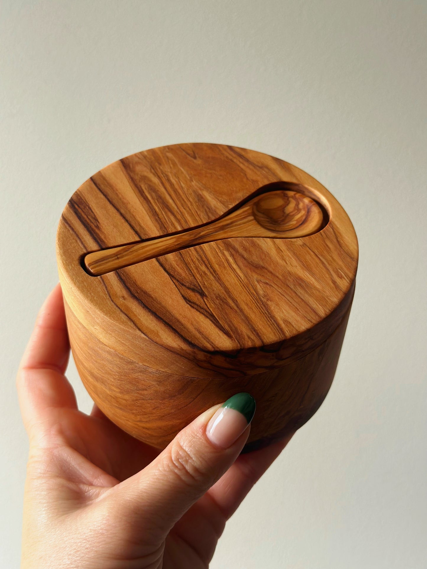 Olive Wood XL Salt Cellar w/ Spoon