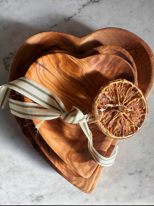 Olive Wood Heart Dish Trio