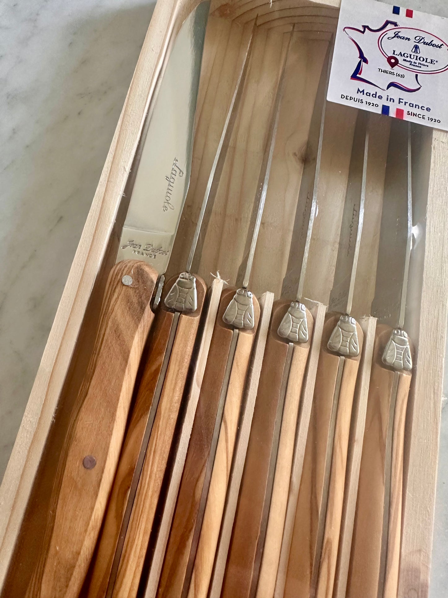 Olive Wood Laguiole Jean Dubost Steak Knives w/ Box