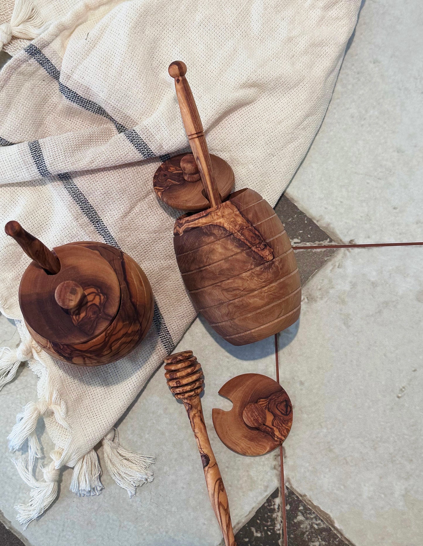 Olive Wood Honey Pot + Dipper