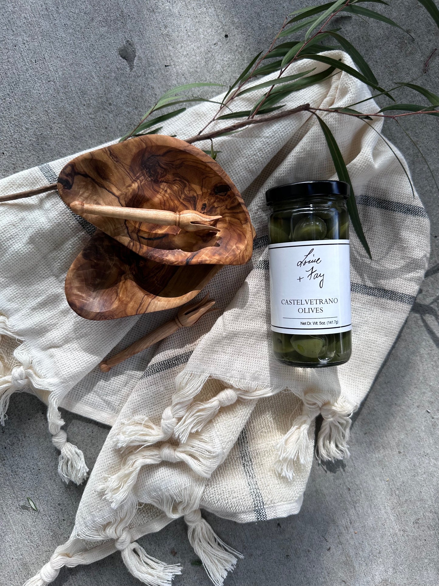Olive Wood Olive Dish + Pick