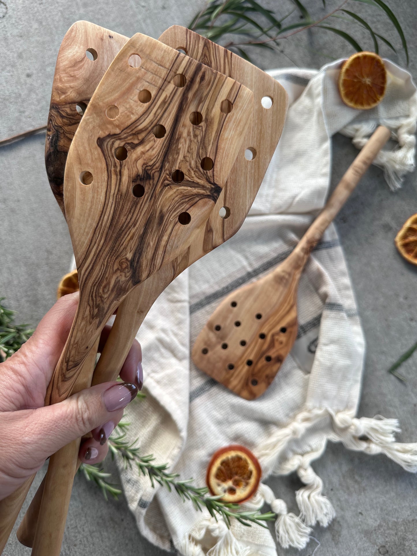 Olive Wood Spatula w/ Holes//12.5 inch