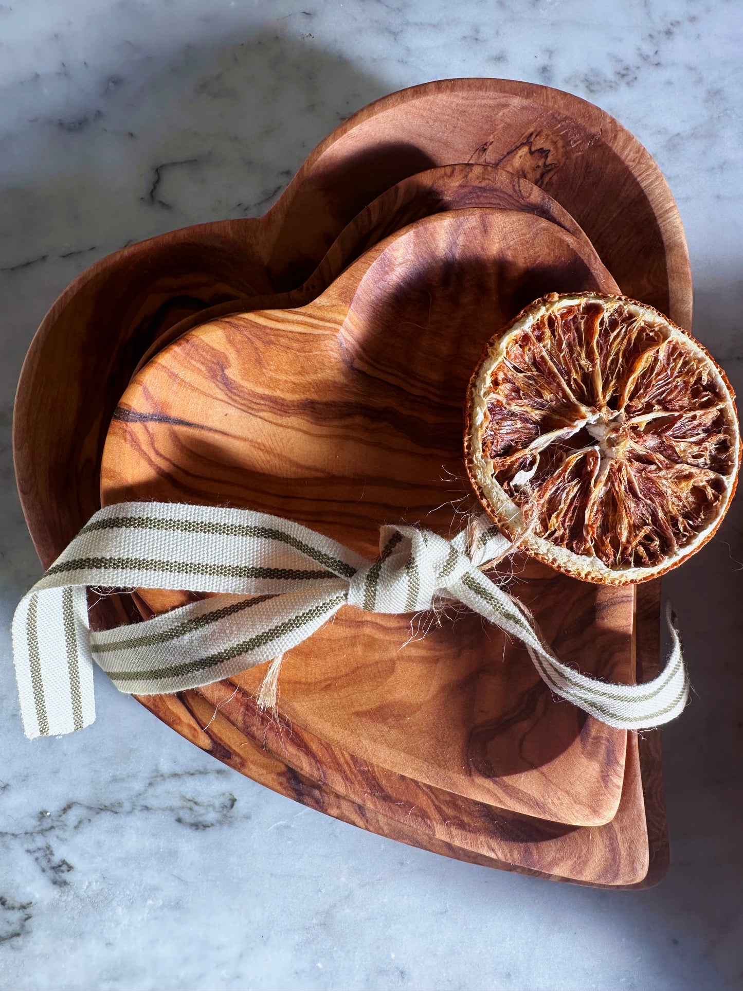 Olive Wood Heart Dish Trio