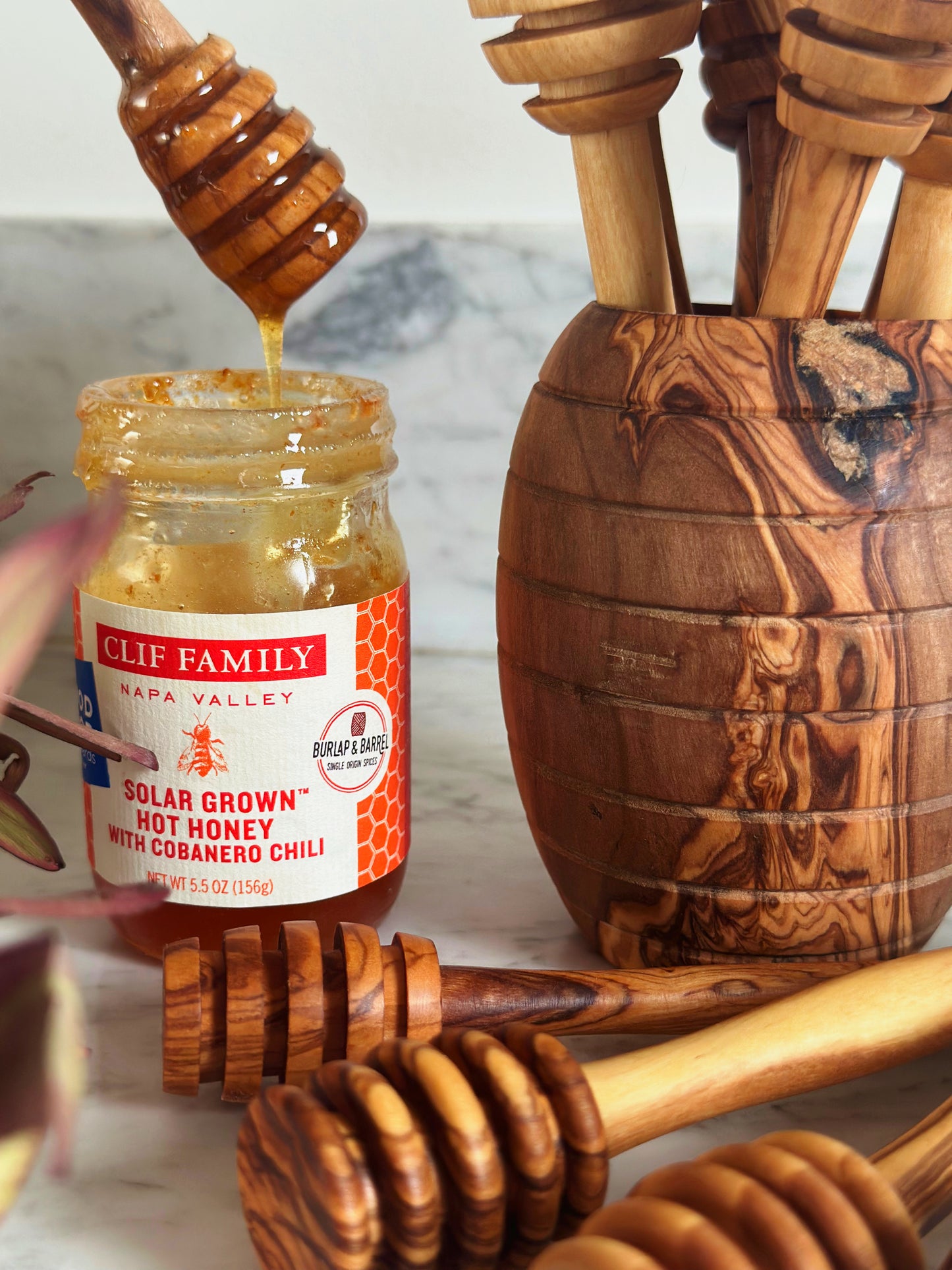 Olive Wood Honey Pot + Dipper