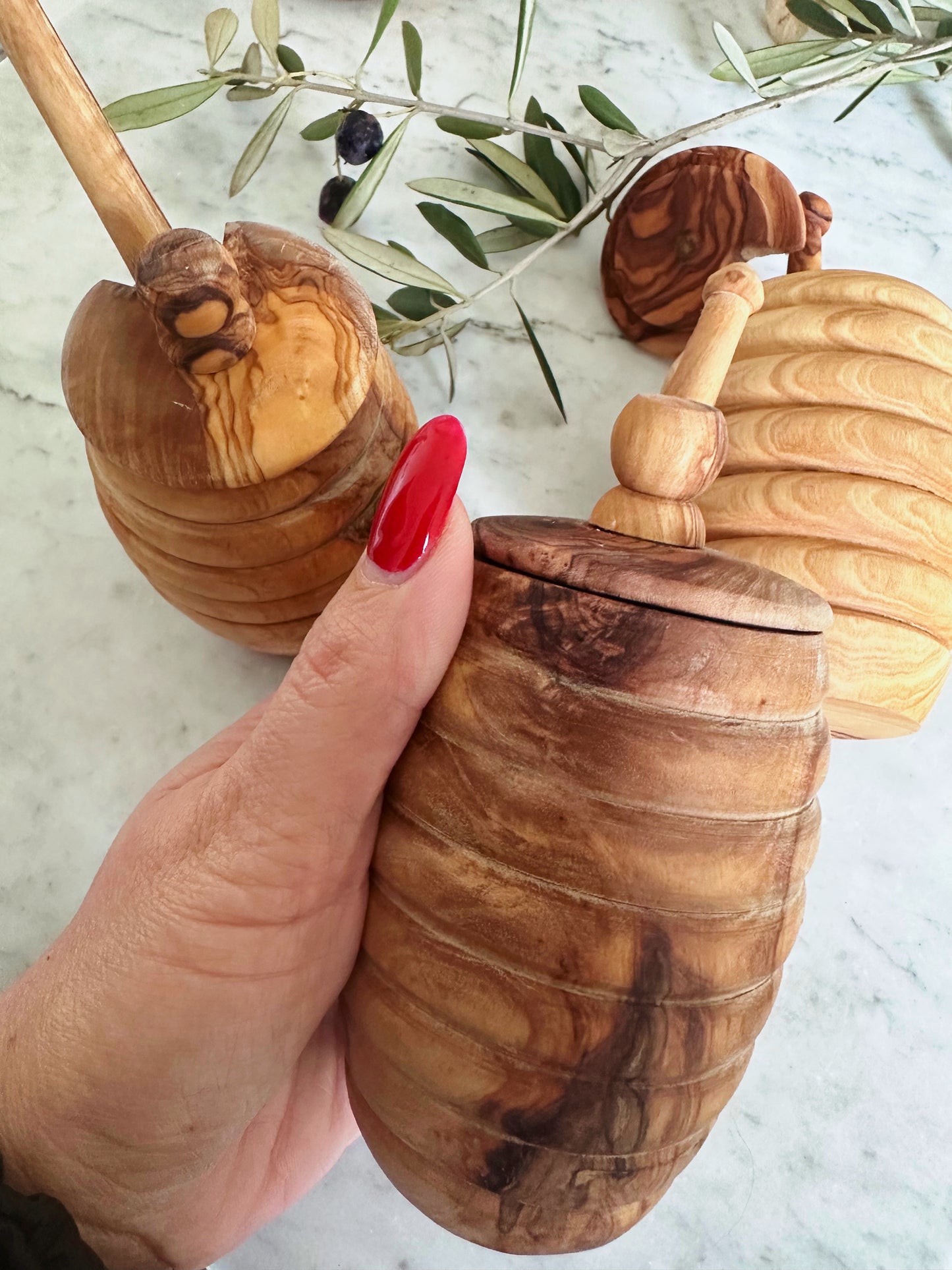 Olive Wood Honey Pot + Dipper