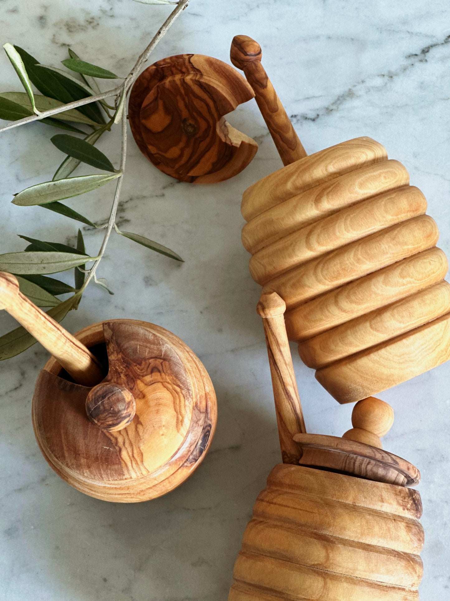 Olive Wood Honey Pot + Dipper