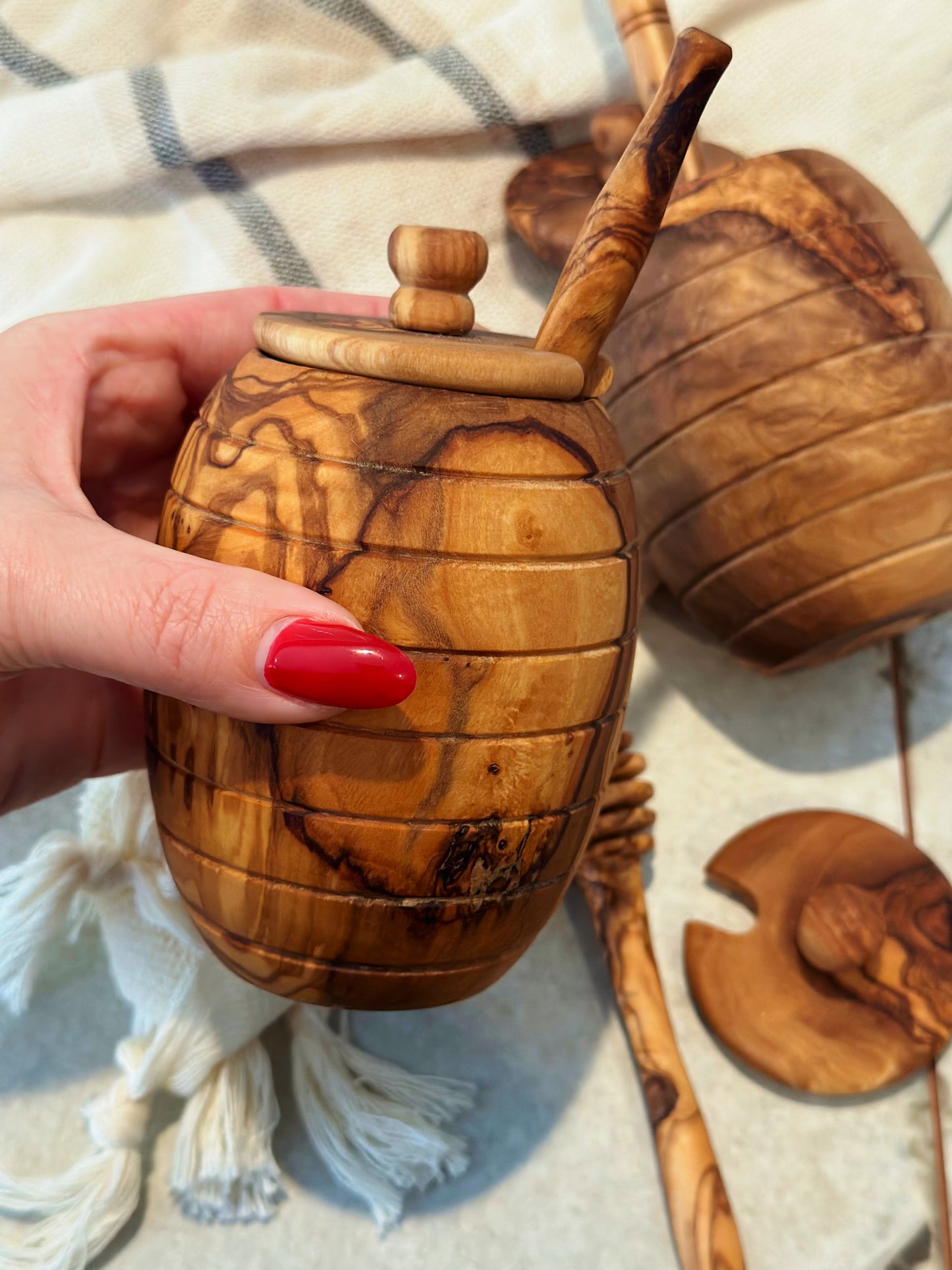 Olive Wood Honey Pot + Dipper
