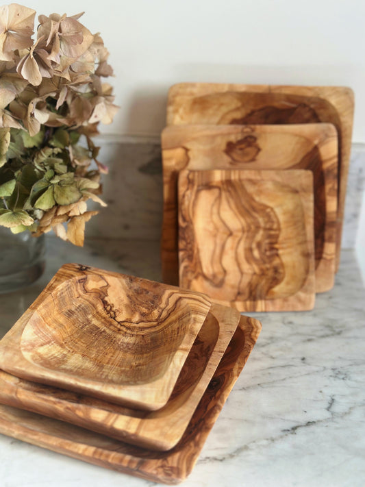 Olive Wood Square Dish Trio