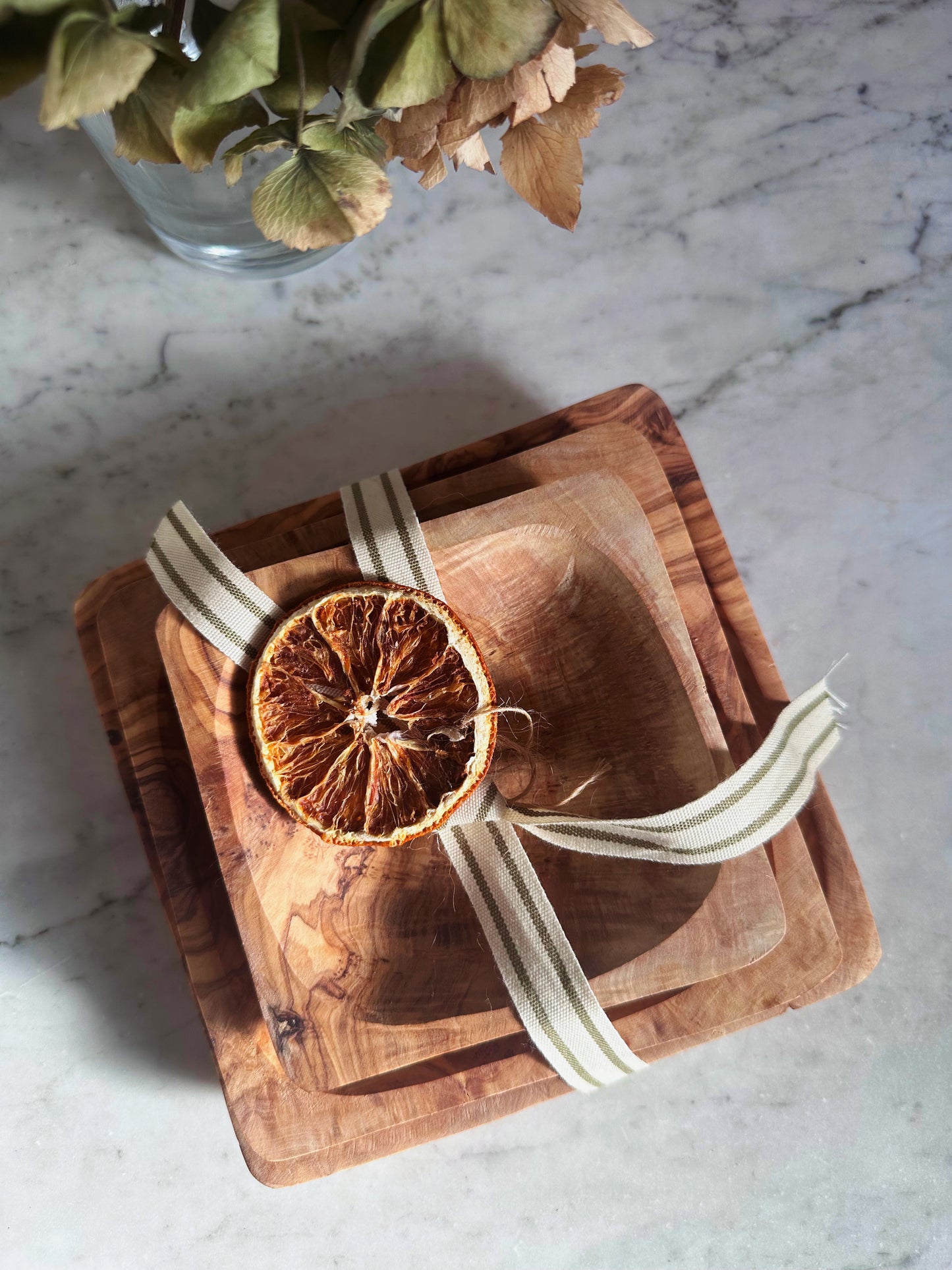 Olive Wood Square Dish Trio