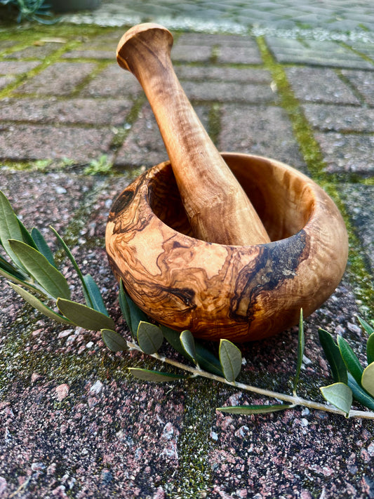 Olive Wood Rustic Mortar & Pestle - Smooth