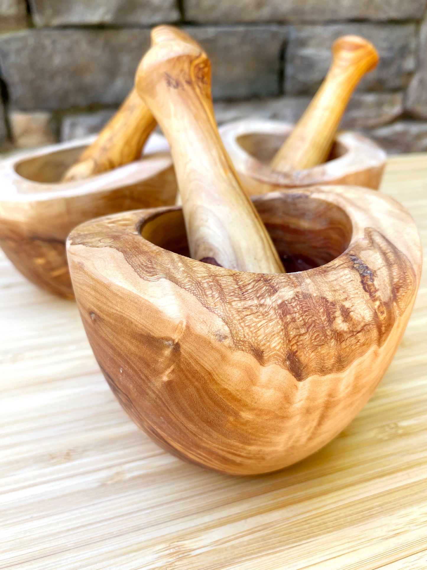Olive Wood Rustic Mortar & Pestle - LARGE