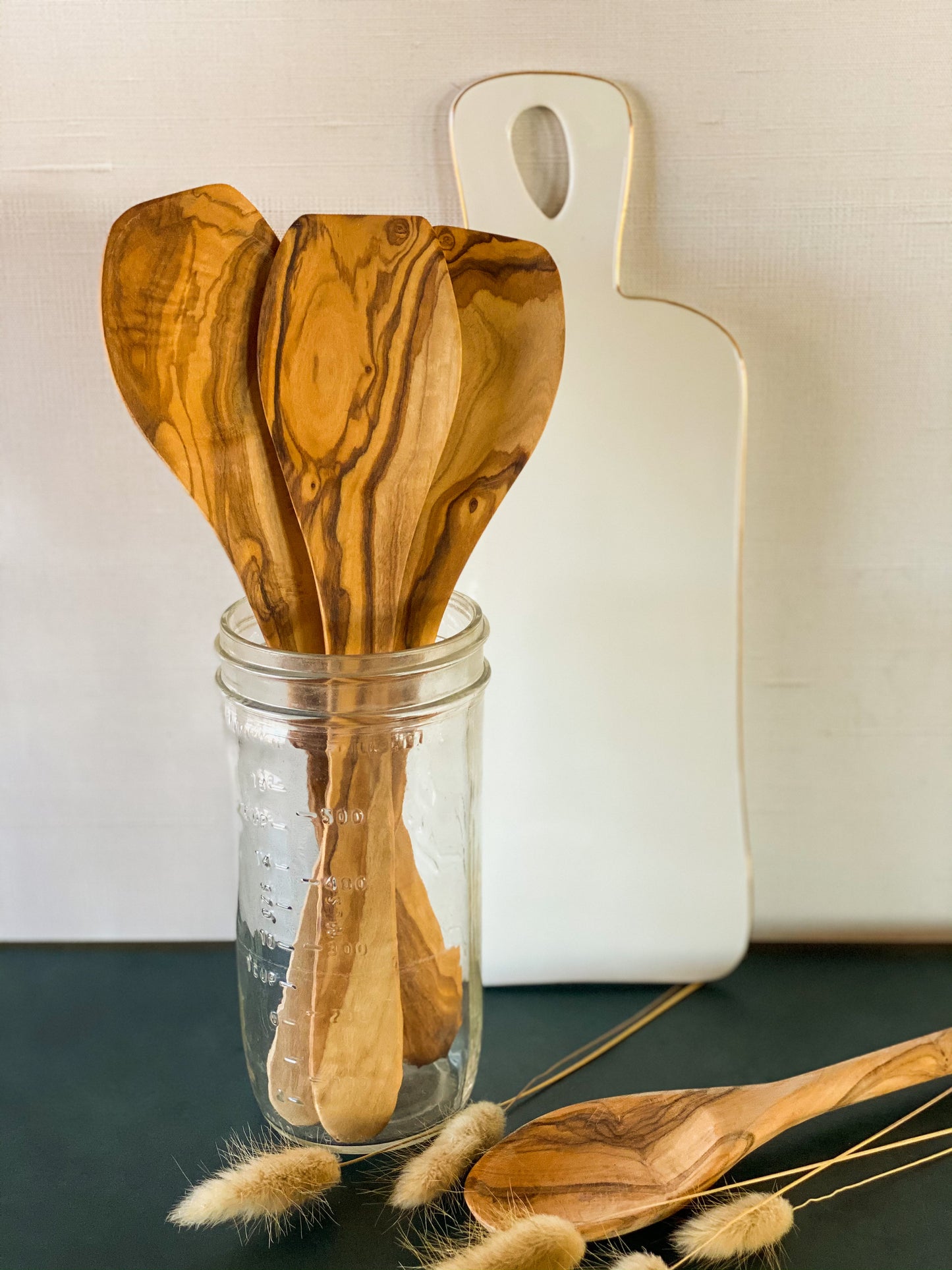 Olive Wood Flat Edge Spoon//12 inch