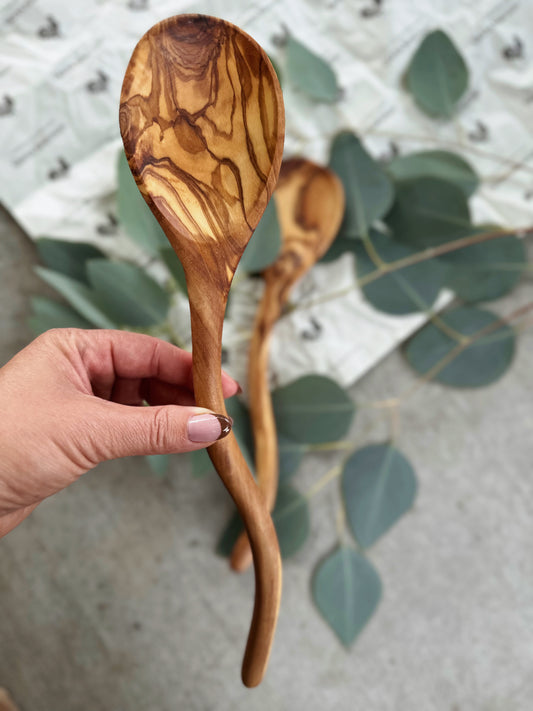 Olive Wood Wavy Handle Spoon (13'')