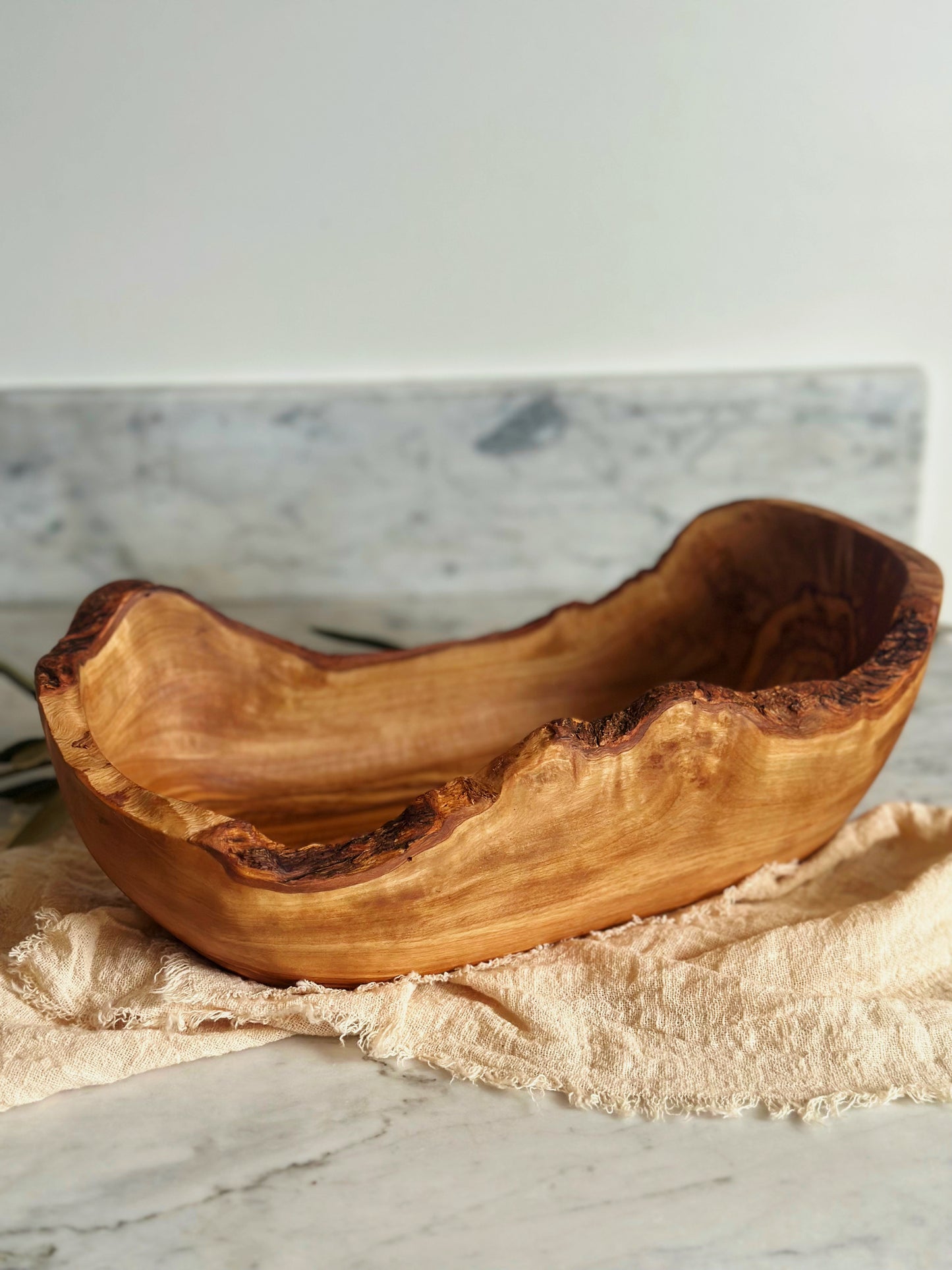 Olive Wood Long Oval Bowl - ONE LEFT