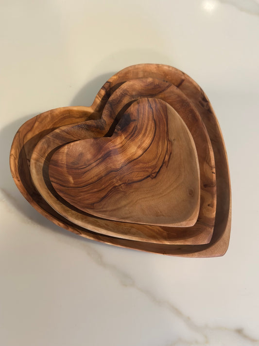 Olive Wood Heart Dish Trio - NEW