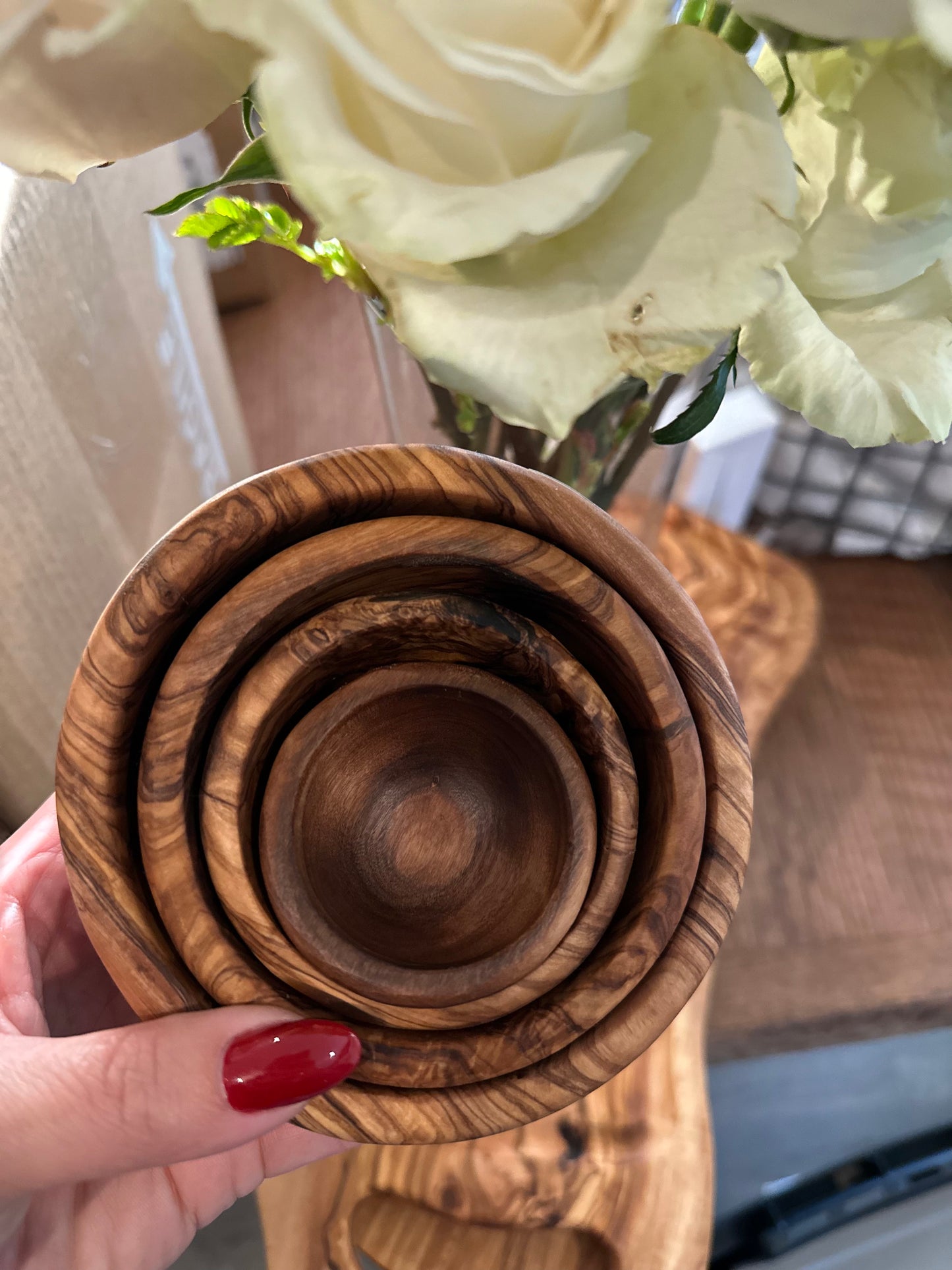 Olive wood nesting bowls - four