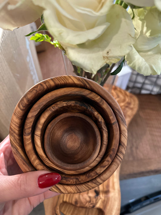 Olive wood nesting bowls - four