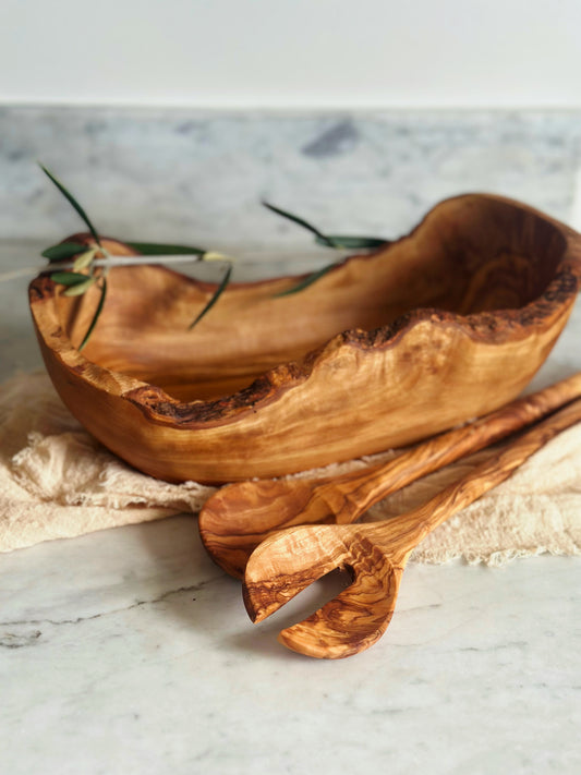 Olive Wood Long Oval Bowl - ONE LEFT