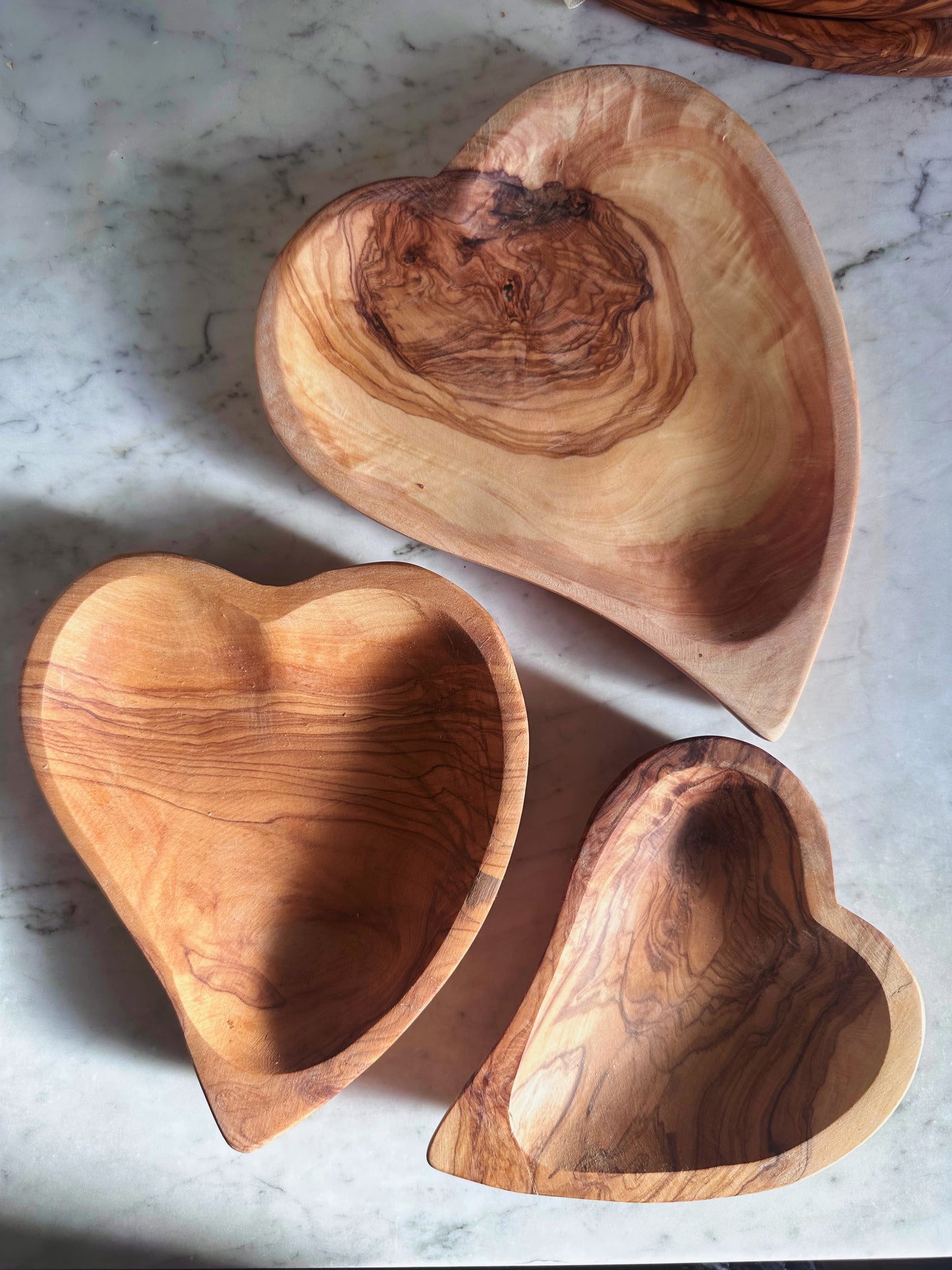 Olive Wood Heart Dish Trio
