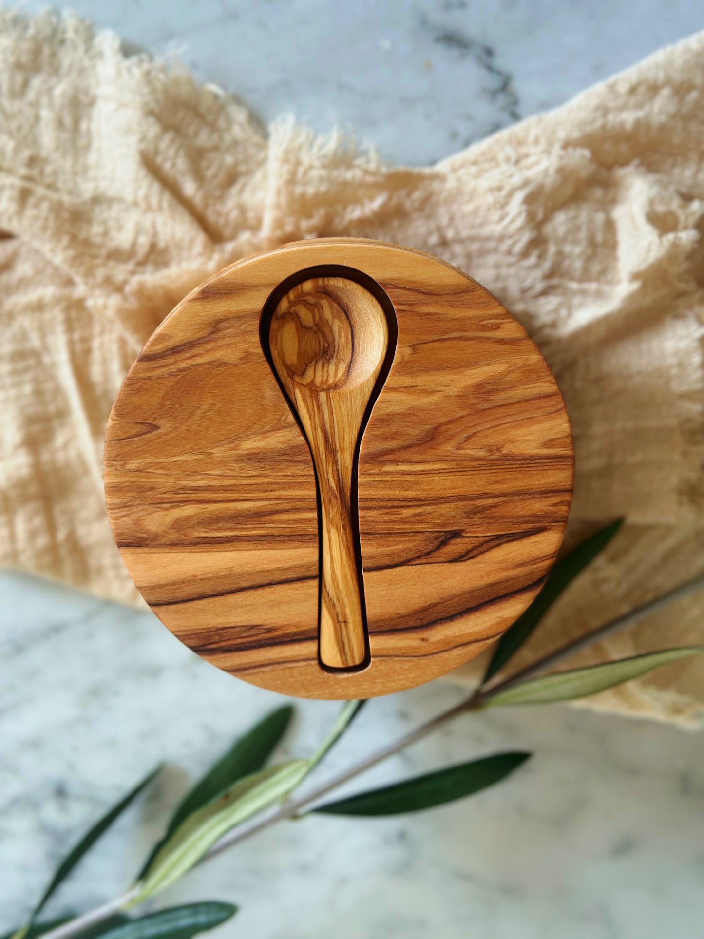 Olive Wood XL Salt Cellar w/ Spoon