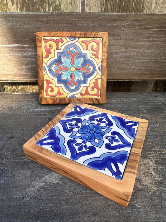 Olive Wood x Italian Tile Coaster (two styles)