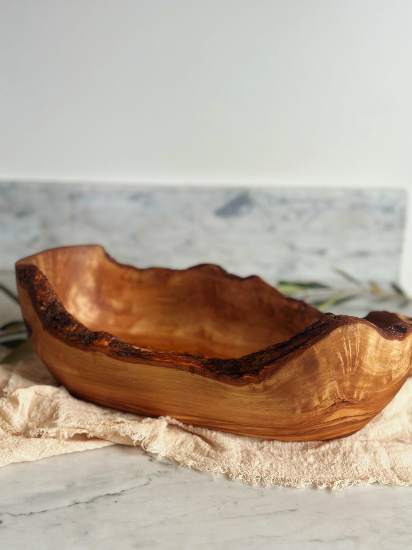 Olive Wood Long Oval Bowl - ONE LEFT