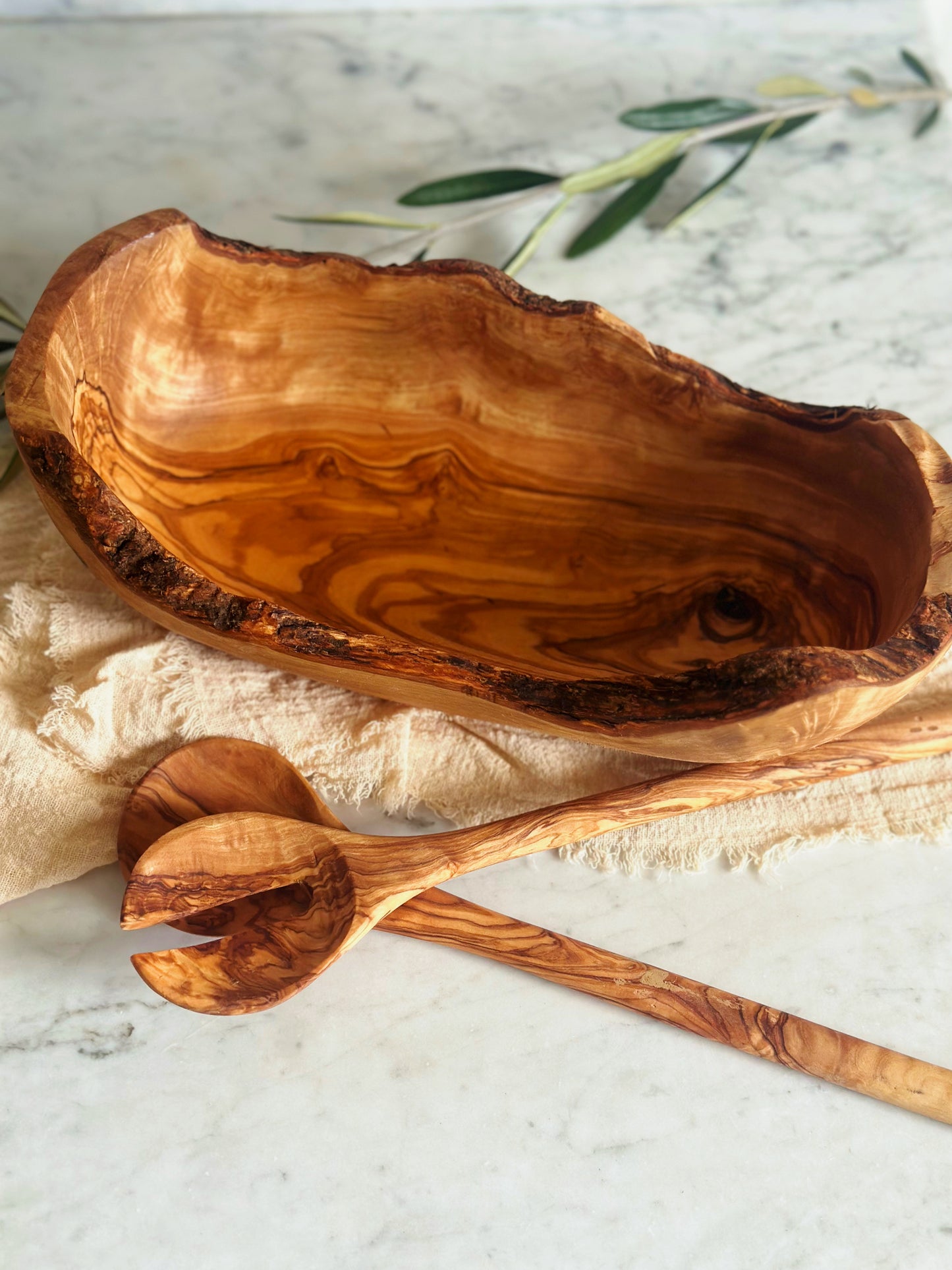 Olive Wood Long Oval Bowl - ONE LEFT