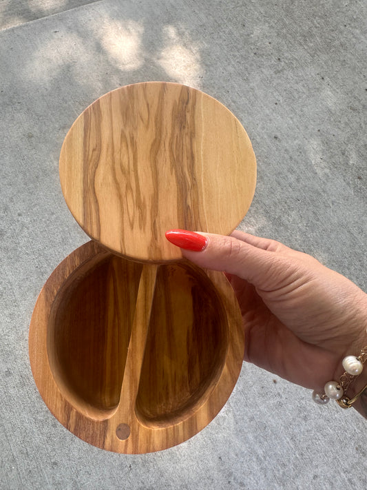 Olive Wood Salt + Pepper Cellar