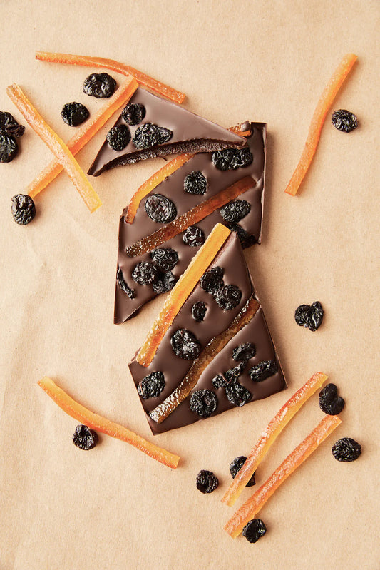 Orange Confit + Cherries Chocolate Bar