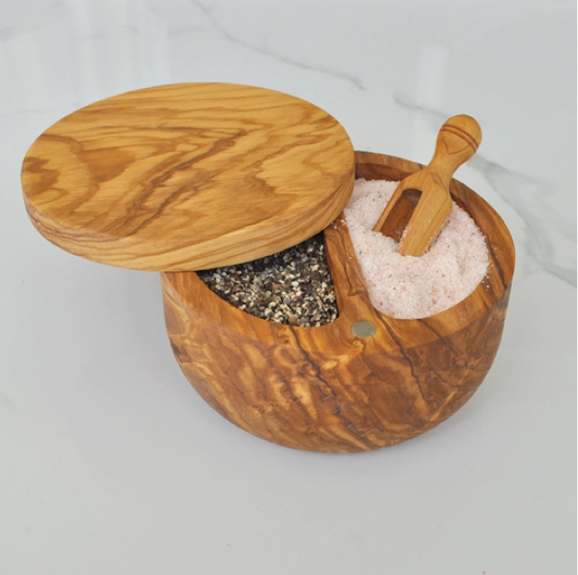 Olive Wood Salt + Pepper Cellar