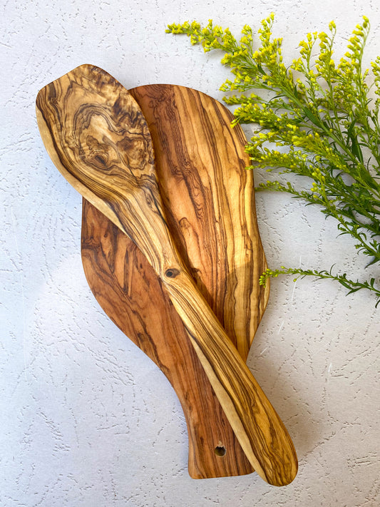 Olive Wood Flat Edge Spoon//12 inch